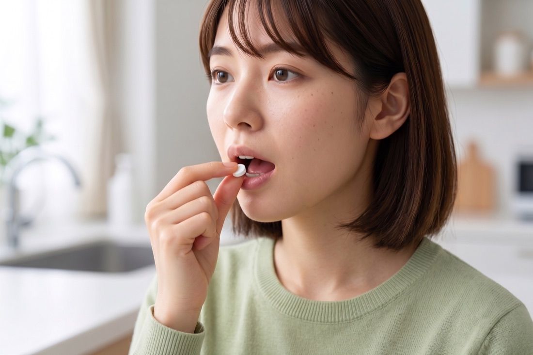 舌下錠を服用する様子